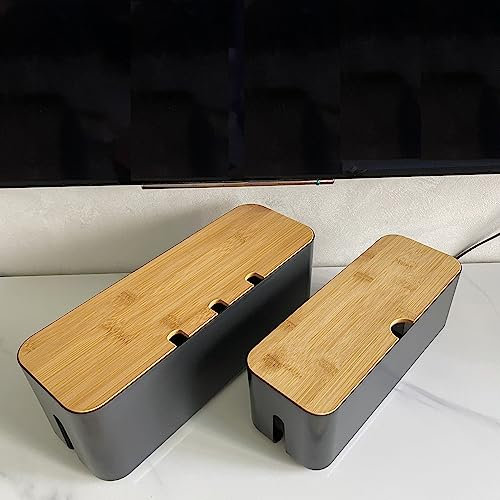 Lot de 2 boîtes de rangement de câbles | Cachez et cachez les multiprises et les cordons électriques des téléviseurs, ordinateurs et bureaux (noir, 2 pièces)