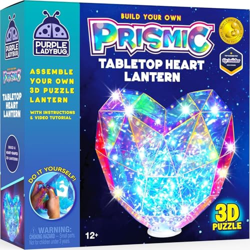 PURPLE LADYBUG Create Your Own 3D Heart Lantern - Engaging Craft Kit - USB-powered LED Lights for Kids Aged 8-12, Birthday Gifts for 9 Year Old Girls, Teenage Girls Gifts, Great 12 Year Old Girl Gifts