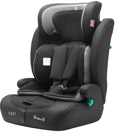 Cozy N Safe Fuji i-Size 76-150cm Child Car Seat (up to 12 Years Old), Forward Facing, 3-Point seat Belt, 5-Point Harness Upto 105cm, high-Back Booster to 150cm, Side Impact Protection (Black/Grey)