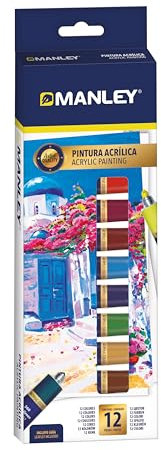 Manley - Pinturas Acrílicas 12 Piezas | Diversidad de Colores | Creatividad sin Límites | Colores Surtidos | Para Todas las Edades | Aventura de Color