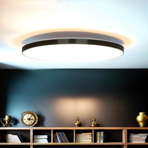 LED-badrumslampa Tak rund Ø 23 cm H: 5 cm platt IP44 Svart Vit 4000 K 1840 lm neutralvit bländfri taklampa Badrumslampa