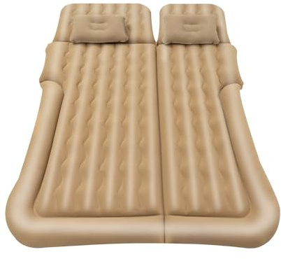 FUNYSF Matelas gonflable pour voiture SUV - Lit de camping - Combo - Lit portable - Matelas gonflable amovible pour voyage, camping, activités de plein air, avec 2 coussins et gonfleur (beige)
