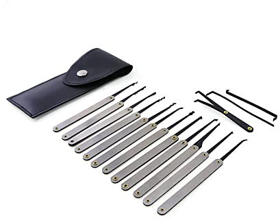 QiDAi 15-teiliges Dietrich-Set mit Einzelhaken für Anfänger, Schlosser, günstig, aber nützlich, mit schwarzer Tasche