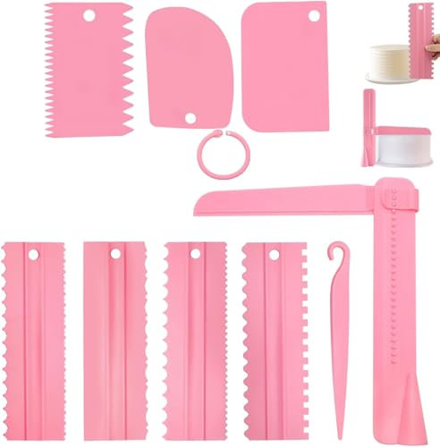 SHSHbuy Raspador de Pastel,9 Piezas Espátula de Pastel para Bordes lisados de Pasta,Regulable Raspador de Crema, Cake Scraper,Espátula para Tartas,Rascador de Pasteles para Decoración Pastelería y Cre
