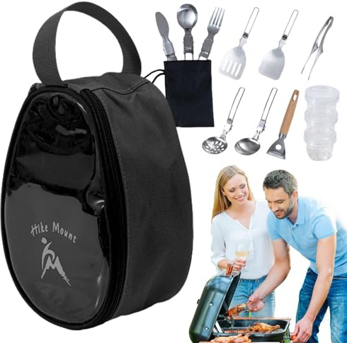 Set da cucina da campeggio, set di utensili da campeggio, 11 pezzi, utensili da cucina, set di stoviglie per barbecue, borsa organizer per esterni, da campeggio, set di pentole per picnic