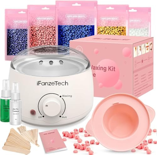 Kit Epilation Cire, Chauffe Cire Epilation: avec 5 * 100g Perles, 30 Spatules, Silicone Bol & Gants, Appareil Chauffe-cire Épilation Pour Tous Types de Peau, Facile Nettoyer(Creamy White)