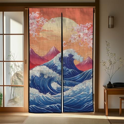 CHGCRAFT Ukiyoe Türvorhang Ozeanwellen Türvorhang Raumteiler Vorhänge Japanischer Vorhang für Haus Restaurant Tür Dekor, 85×150 cm