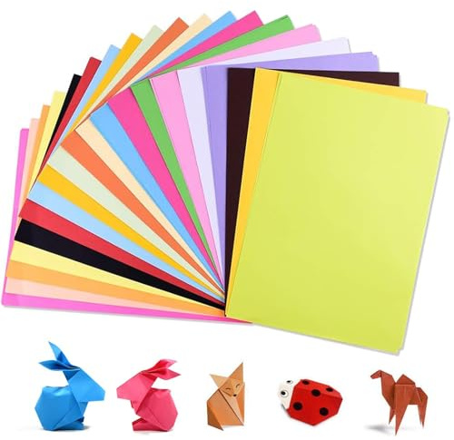 100 A4-färgade pappersark, 20 typer av kartong med ljusa färger, färgglad origami dubbel ansikte, färgglatt hopfällbart papper för barn, vuxna, gör-det-själv-konst, hantverk projekt, album,