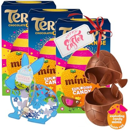 Easter Eggs Orange Chocolate Bulk - Exploding Candy Milk Chocolate Egg with Topline Wooden Decoration. Great Chocolate Gift for Easter Gifts, Kids Egg Hunt. (3 x 91g, Pack of 3)