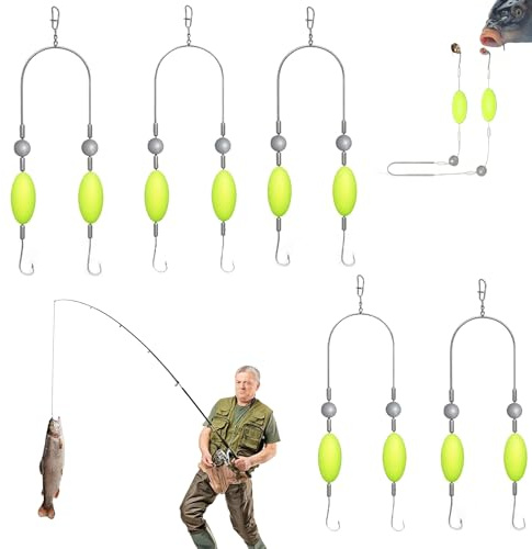 LIUYIDM 5 Piezas Anzuelo Doble con LíNea de Fondo Invertida, Anzuelos Dobles de Pesca, DiseñO de Anzuelo Dividido Resistente a Enganches para un, Ideal para Pesca en Agua Dulce, Salada (10#)