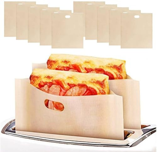10 bolsas reutilizables para tostadoras, bolsas antiadherentes para sándwiches, resistentes al calor, para tostar y recalentar sándwiches y otros alimentos (17 x 19 cm)