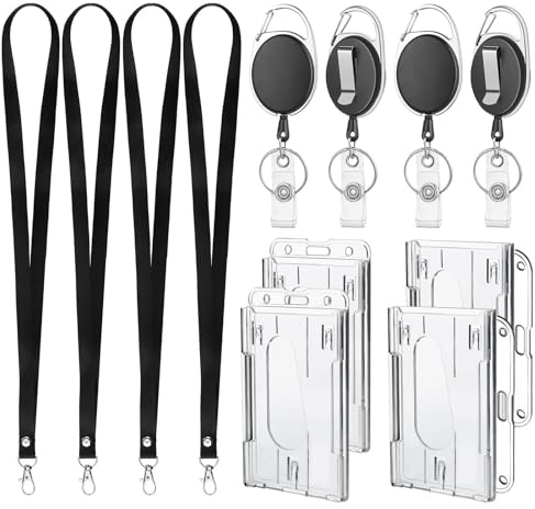Porta Tarjetas Identificativas con Llavero Retractil, 12 Pcs Duro Tarjetero Colgante con Lanyard Llavero Extensible Horizontal Vertical Creditaciones Colgantes para Enfermeras Profesores Personal