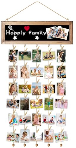 Marco Fotos para Pared Colgar Fotos Pared con Tablero de Mensajes Y 30 Pinzas, Marcos de Portafotos Multiples Decoración del Hogar y Regalo