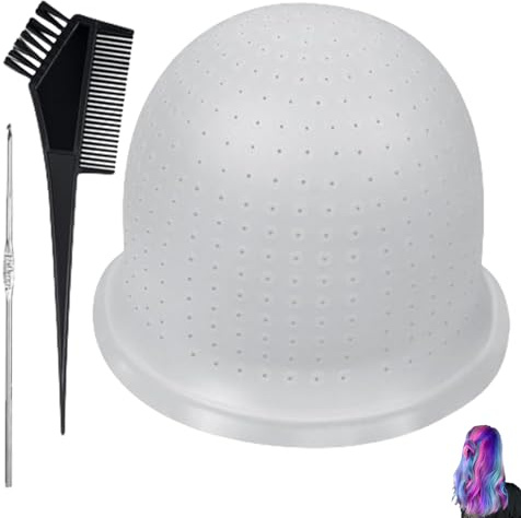 SträHnchenhaube,Silikon Strähnenhaube,Strähnchen Set,Strähnen Selber Machen,Haarnetz Stränchen Haube Löcher,Wiederverwendbares Silikon-Highlight-Kappe mit Haken,Färbepinsel für Salon,Haus Haarefärben