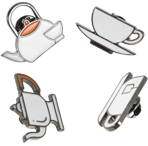 minkissy 4pièces Lot de Broches Émaillées Théière et Tasse de Café Dessin Animé Broche Café pour Décorer Sac à Dos Chapeau et Vêtements