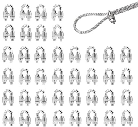 UCFBWO 40 pezzi Morsetti Cavo Acciaio M4, Morsetti per Filo Stendibiancheria, Morsetti per Cavo Acciaio, Morsetti Serracavo in Acciaio inox 304, Clip per Cavi, Funi Metalliche, Cavo, Tenda, Tende