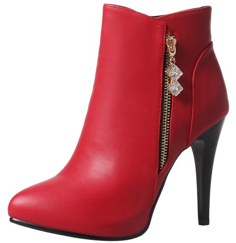 LarDorLin Donna Tacco a Spillos Inverno Ufficio Stivaletti Eleganti Appuntito Moda Serata Tacco Alto Warm Polacchine Rosso Numero 37 EU (38 Cn)
