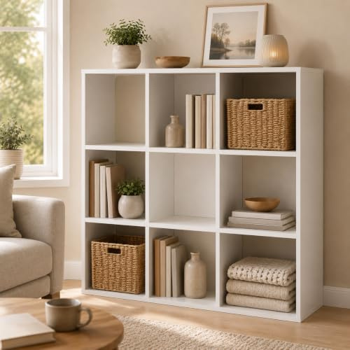 Xinyvee Estantería Blanca, Librería de 9 Cubos, 93 x 29,5 x 93 cm