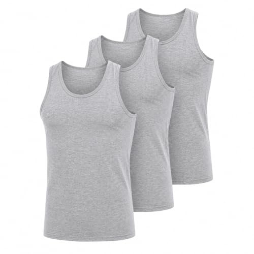 Trendy Lane 3 Pack Men Classic Black, White 100% Cotton Vest, Men’s Vest Tops Sleeve Less Plain Breathable Undershirts Summer Tank Top (3P, Grey, L)
