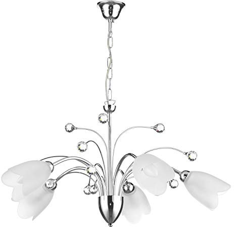 ONLI Zampillo- Lampadario 5 Luci cromo con Puntali in Cristallo e Vetri Satinati, Bianco, metallo;vetro;cristallo