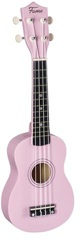 Fame UKE-S BW Sopran Ukulele, Light Pink, inkl. Bag, Lindenholz-Korpus, 12-Bündiges Composite-Griffbrett, Nickel-Finish