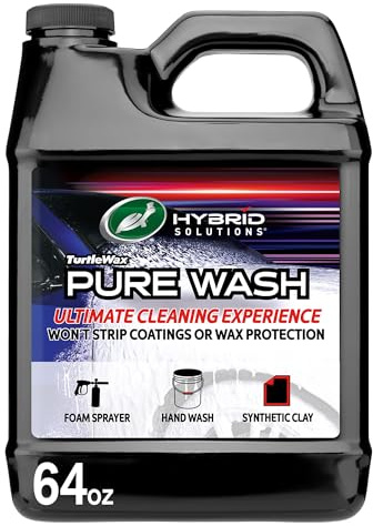 Turtle Wax Hybrid Solutions Pure Wash, pH Neutral Extreme Foaming Car Wash Soap, Bucket or Foam Cannon Application, Won't Strip Waxes or Coatings, Clay Bar Lubricant, Spot-Free Clean, 64 fl oz
