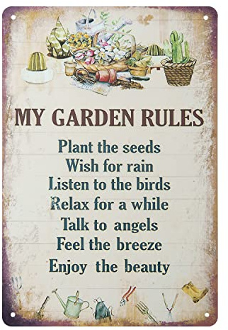 ERLOOD My Garden Rules Metal Tin Sign Vintage Home Garden Art Sign 8 x 12