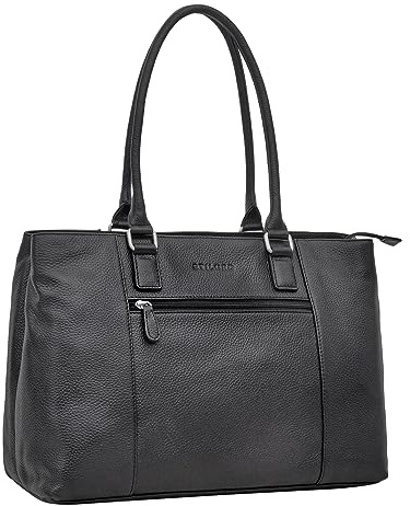 STILORD Marika Schwarzer Shopper Damen Groß Echtleder mit Laptopfach 15,6 Zoll ideal als Vintage Ledertasche Businesstasche Arbeitstasche Frauen Handtasche und Schultertasche
