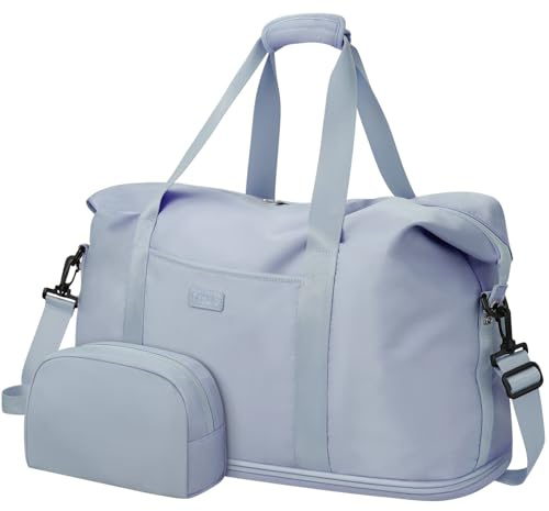 Expandable Travel Duffle Bag, Waterproof Weekender Overnight Bags for Women Men Hospital Bag for Women Labor Delivery Carry on Bag with Toiletry Bag for Travel Gym Airplanes(Light Blue, X-Large)