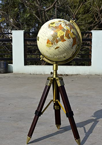Generic Antique/Vintage Wooden World Globe With Tripod Stand, Free Magnifying Glass, Adjustable Height Idea