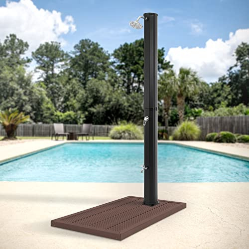 ML-Design Doccia Solare con Soffione 35 L con Piastra Base WPC Marrone per Giardino Piscina Esterno 17,5x217 cm PVC e ABS Cromato Temperatura Massima 60°C Acqua Calda Elemento di Pavimento 101x63 cm
