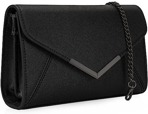 DEXMAY Women Envelope Clutch Faux Saffiano Leather Evening Handbag Foldover Clutch Bag Formal Dressy Purse Black