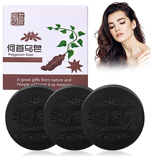 3 Stück Polygonum Multiflorum Shampoo Soap, Natürliche Polygonum Haarseife, He Shou Wu Shampoo Seife, Fördert das Haarwachstum und verhindert Haarausfall