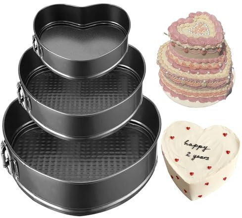 GZMAISULEE Springform Cake Pan Set of 3 (4, 7, 9 Inch) Heart Leakproof Nonstick Cheesecake Pans with Removable Bottom Carbon Steel Bakeware