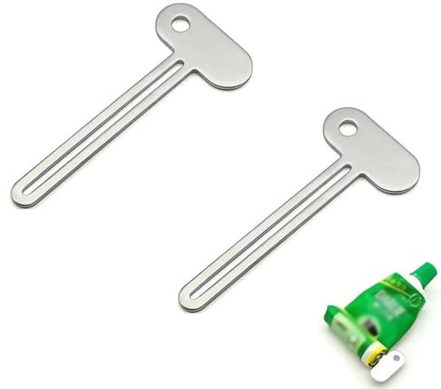 Presse Dentifrice Inox Manuel 2 Pièces Presse Tube Dentifrice Metal pour Cosmétiques Cirage à Chaussures Pigments Convient pour la Cuisine Salle de Bain Vide-tube de Squeezer forme de clé