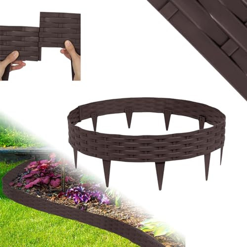 MAYTIIMO Bordo flessibile per prato, in plastica, effetto rattan, bordo per aiuole, bordo per aiuole, bordo per palizzata da giardino, 5 pezzi, colore marrone