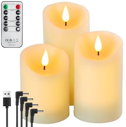 Forever Speed 3er-Set Led Kerzen Aufladbar mit Fernbedienung Timer, Dimmbar Wiederaufladbare Flammenlose Kerzen mit Ladekabel für Party Wohndekoration, Camping, Hochzeiten, Geschenke