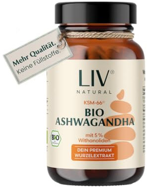 LIV Ashwagandha Bio KSM-66® | 600mg Tagesdosis | ohne Zusätze oder Füllstoffe & Vegan | 5% Withanolide, Wurzelextrakt | 120 Kapseln | Für innere Balance, Stressresistenz & Wohlbefinden