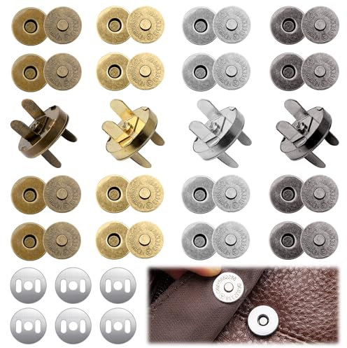 HENGBIRD 24 Stück Magnetknöpfe Ohne Nähen,18 mm Magnetverschluss Tasche Magnetische Knöpfe Magnetverschluss Nähen Handwork für Taschen Mäntel Jacken Windbreaker Handtaschen Geldtasche Rucksack