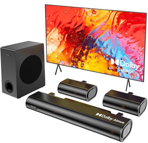 Hiwill 5.1CH Soundbar for TV, Dolby Atmos Surround Home Theatre Casse, 2 Altoparlanti Surround Cablati, Sound Bar Bluetooth per PC con Subwoofer da 5.25'', 380W Potenza di Picco, eARC/OPT, 2025