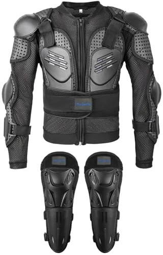 DBaoXiaoMu Kids Dirt Bike Gear for Teenager Youth, Motocross Armor Jacket Suit with Knee Pads Protection for Cycling Skateboard ATV MTB Skating (Black, S)