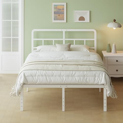Lutown-Teen Cama de Metal 150 x 200 cm con Cabecero, Altura 46 cm, Blanco