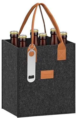 Zoyomax Männerhandtasche Bier Flaschenträger, Bier Geschenke für Männer, Faltbarer Flaschentasche für 6 Flaschen mit Flaschenöffner für Wasserflaschen, Wein und Bier