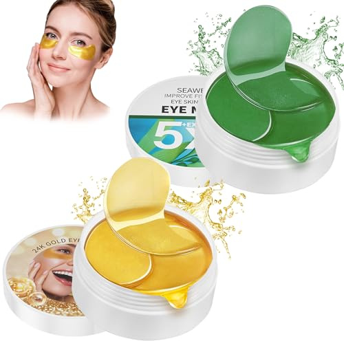120PCS Parches Ojos Bolsas y Ojeras Eye Patches Contorno Antiojeras Mascarilla Mascara para Los Párpados 24K Gold + Algas Marinas Collagen Mascarillas con Ácido Hialurónico Mejorar Las LíNeas Finas