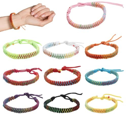 TMZELOA 10 stycken färgglada vänskapsarmband barn, handgjorda tyg armband armband vävt set justerbart flätat vänskapsband, presentarmband för flickor pojkar kvinnor