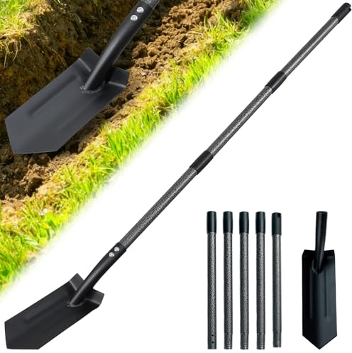 Trench Shovel for Digging, 4 inch V-Shape Narrow Trenching Spade, Heavy Duty Metal Garden Shovel Entrenching Tool for Edging Gardening Landscaping, 75 inch Adjustable Long Handle & Foot Rest Pedal