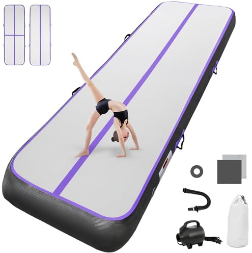 airtrack-matta med elektrisk luftpump, 20 cm hög, 6 m, tumbling-mattor, uppblåsbar gymnastikmatta, yogamatta, camping, träningsmatta