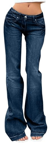 Generisch Damen Low Waist Schlagjeans Y2k Stretch Bootcut Jeans Elegant Vintage Boyfriend Teenager MäDchen 90er Streetwear Baggy Aesthetic Jeanshose Lockere Freizeithosen Flared Denim Pants