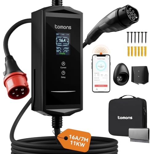 tomons Cavo Ricarica Auto Elettrica Tipo 2 con App, 11 kW 7M,IP65