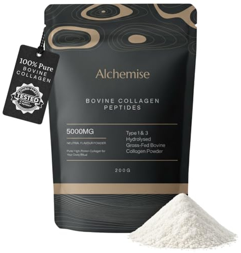 Alchemise Bovine Collagen Powder 200g, 100% Hydrolysed Grass Fed Collagen Peptides, Type 1 & 3, 40 Servings, Unflavoured, No Fillers, Third Party Tested